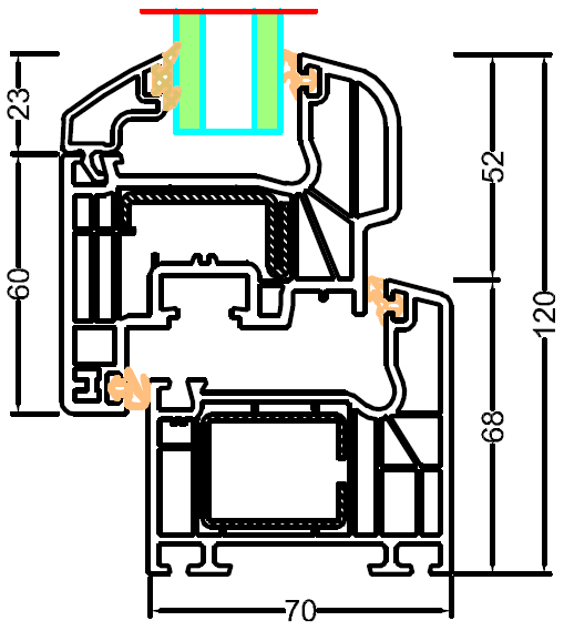 coupe fenetre pvc prestige ouv 60 mm